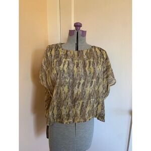 Handmade Giraffe Print Sheer Chiffon Boxy Crop Top Brown Yellow Tan Boho Safari